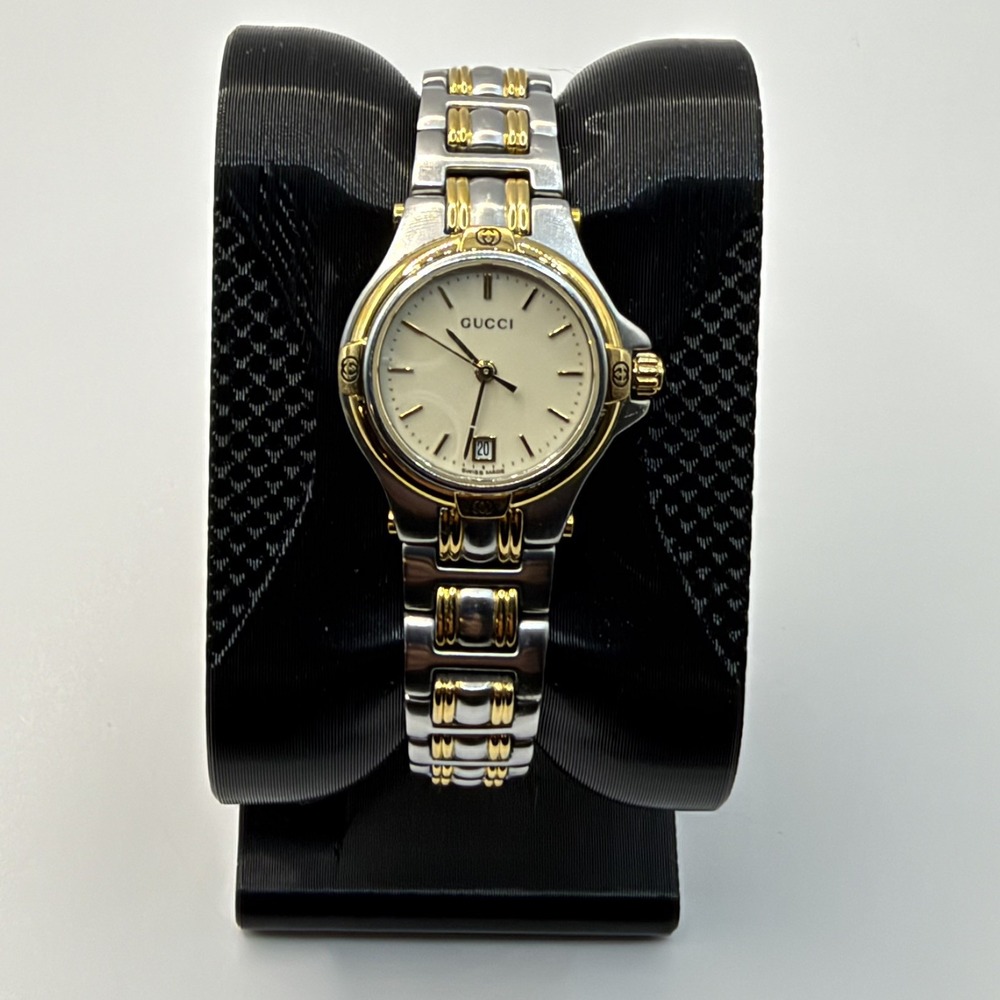 Gucci 9040L Wristwatch Womens Silver Gold Two Tone Date Luxury SERVICED